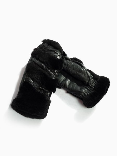 Женские варежки из стриженого бобра с черным питоном