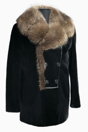 Пальто из стриженого бобра, отделка енотом и кожей